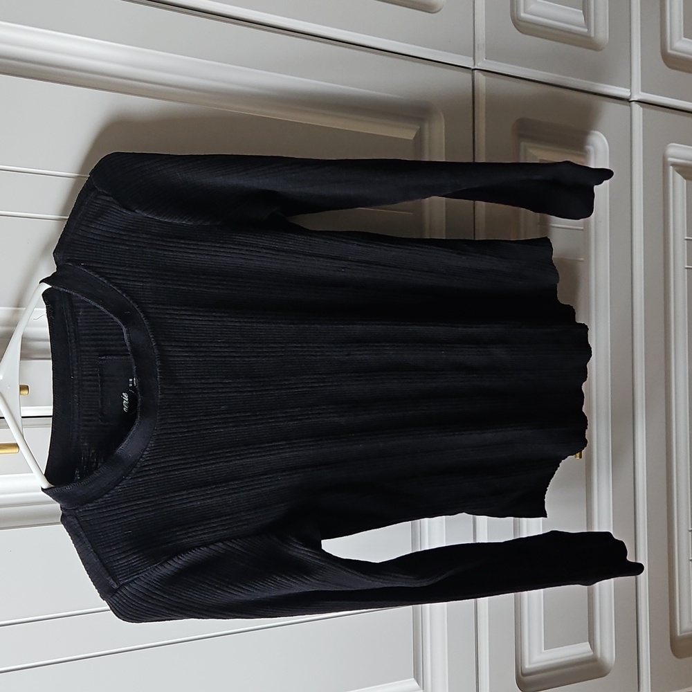 aerie Black Ribbed Long-Sleeve Crewneck Top